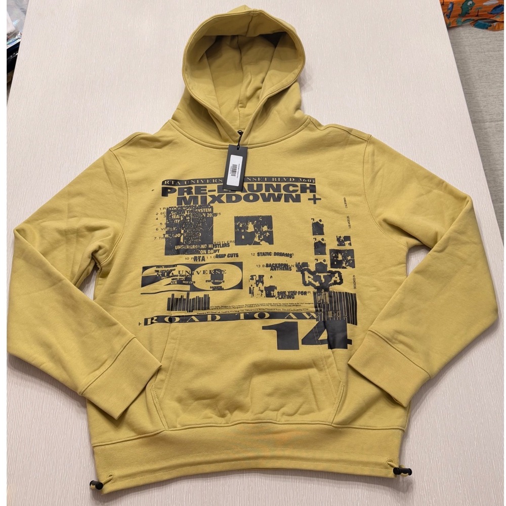 RtA Universe Pre-Launch Mixdown Graphic Hoodie Yellow Mens Medium NEW